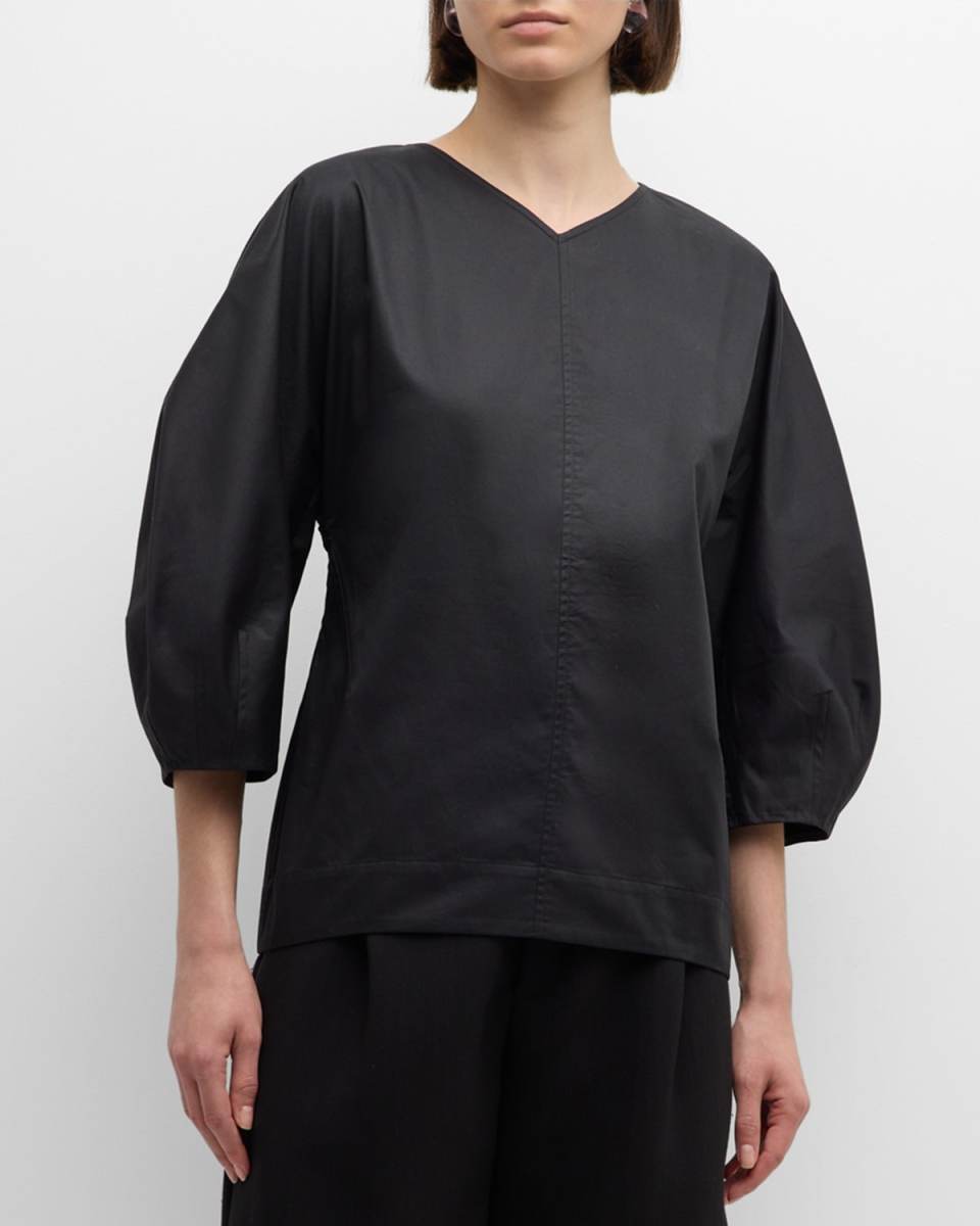 Bubble Sleeve Sateen Blouse