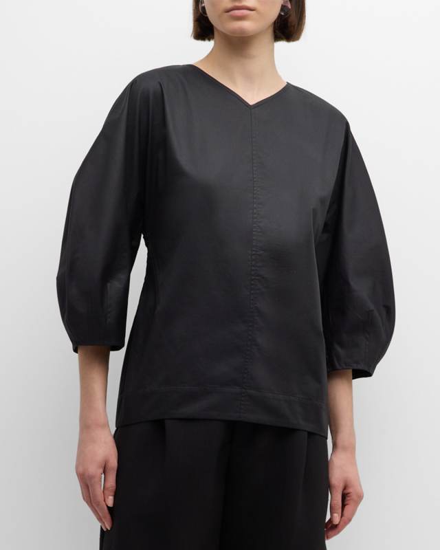 Bubble Sleeve Sateen Blouse