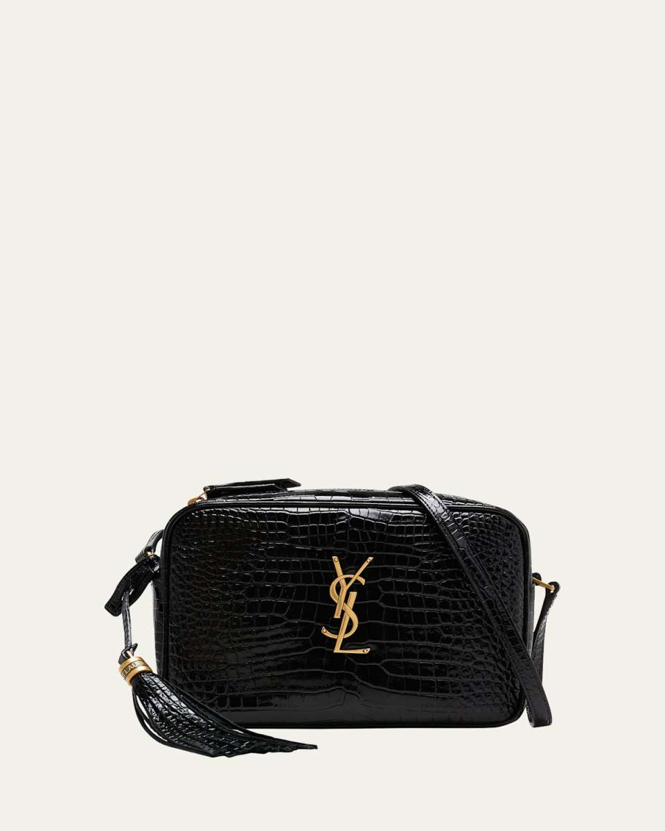 Lou Medium YSL Camera Bag with Tassel in Croc Embossed Leather