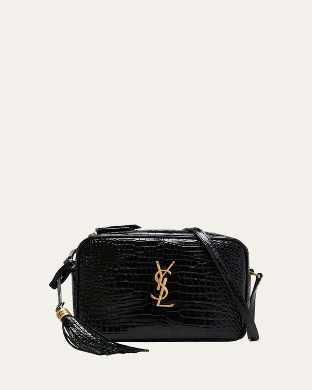 Lou Medium YSL Camera Bag with Tassel in Croc Embossed Leather