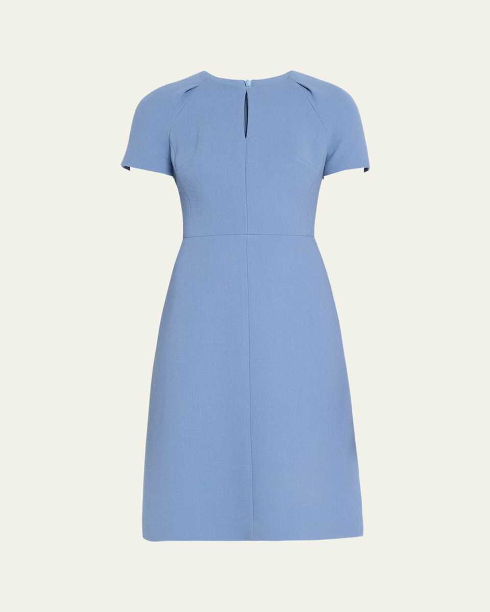 Short-Sleeve Wool Crepe Keyhole Sheath Dress