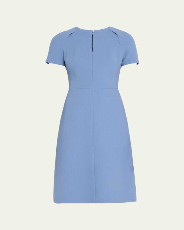 Short-Sleeve Wool Crepe Keyhole Sheath Dress