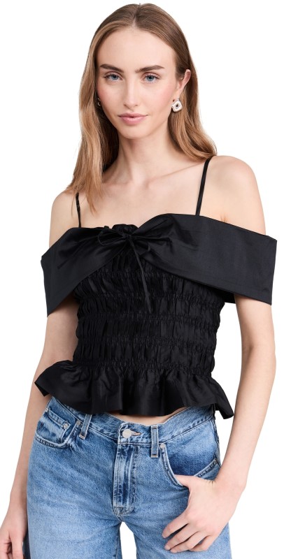 Damson Madder Elsa Shirred Cami Black Taffeta