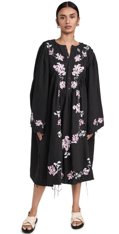 Natasha Zinko Hemp Embroidered Maxi Dress Black