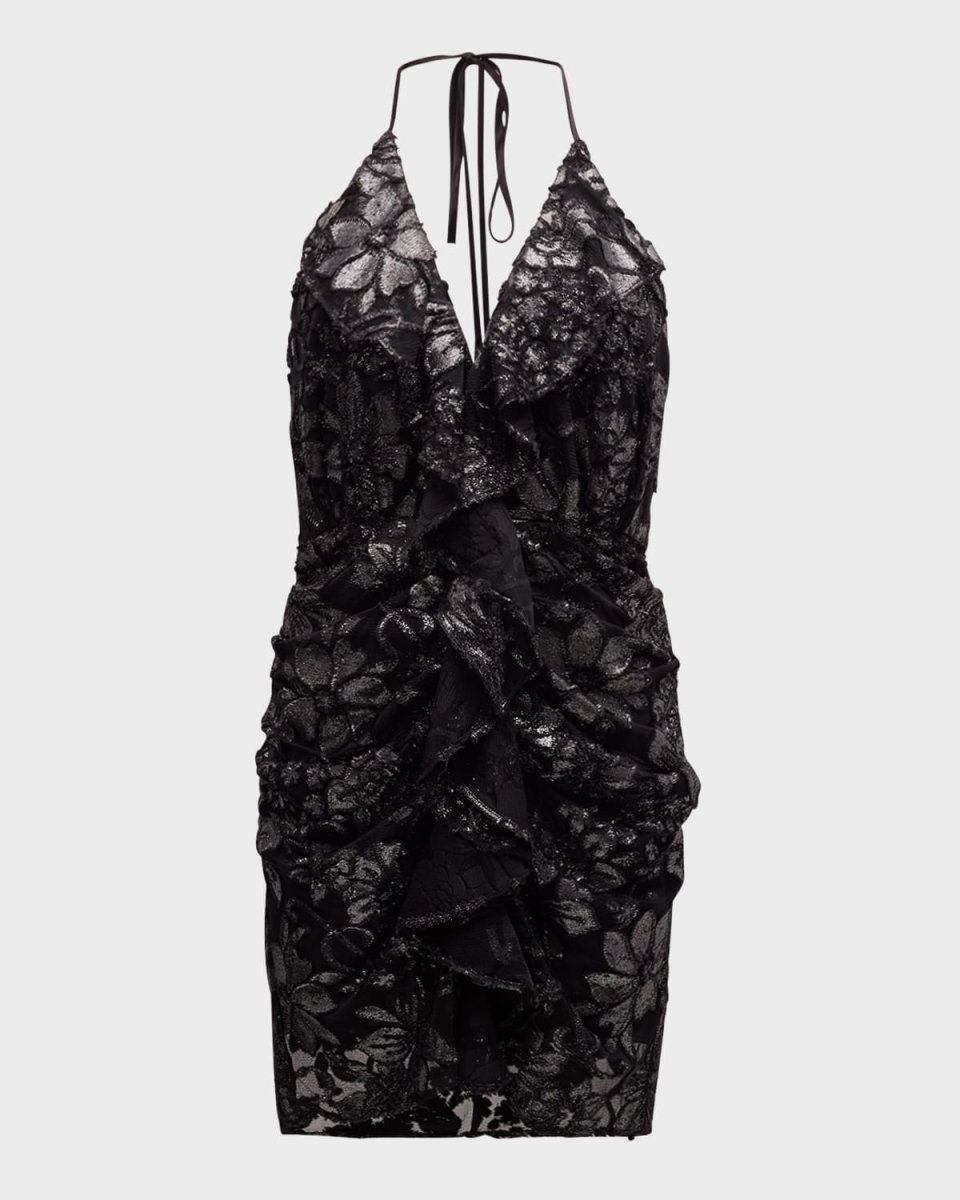 Hackett Backless Metallic Jacquard Mini Dress