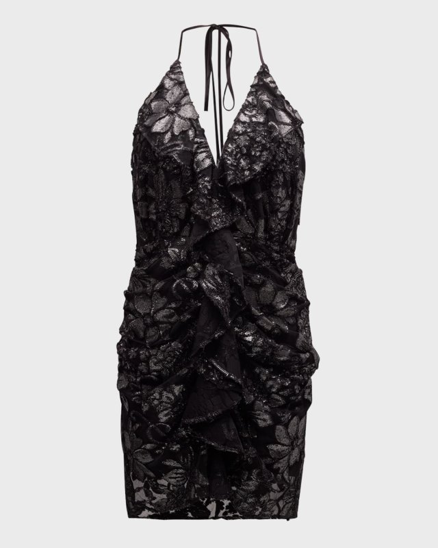 Hackett Backless Metallic Jacquard Mini Dress