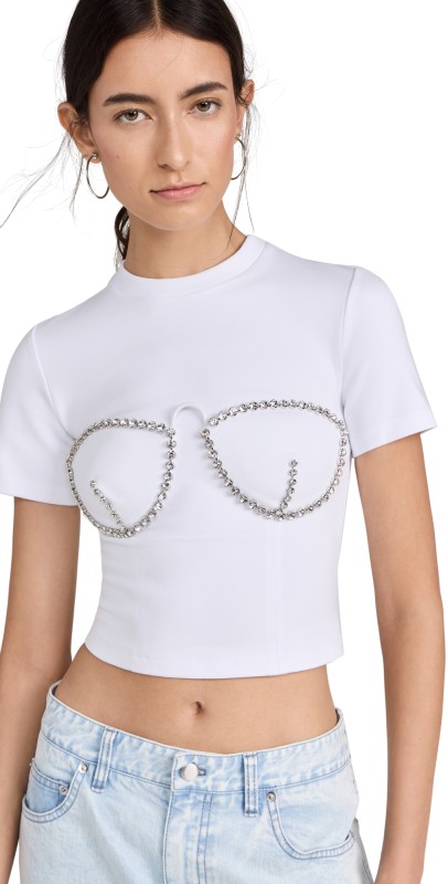 AREA Crystal Bustier Cup T-Shirt Black