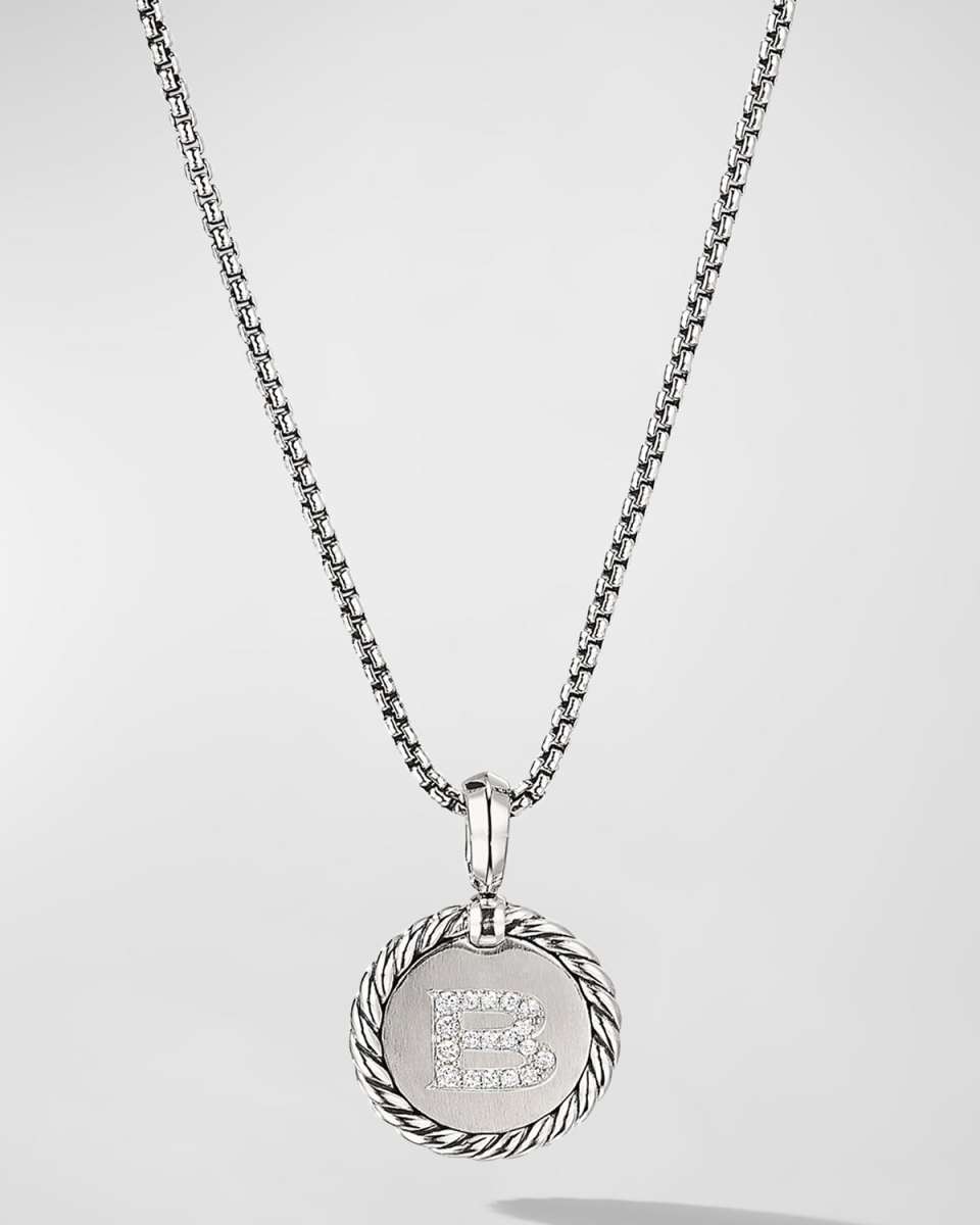 18mm Initial Cable Collectibles Charm Necklace with Diamonds in Silver