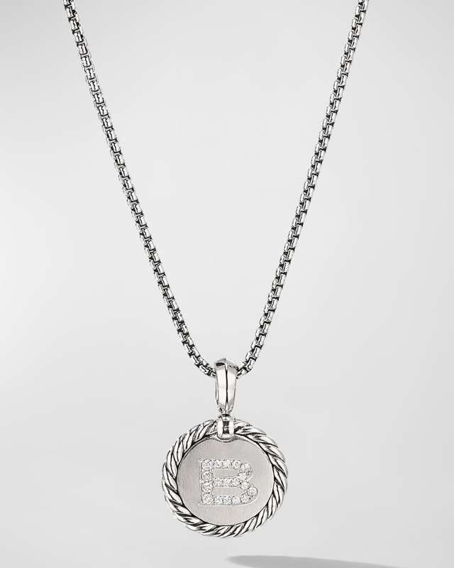 18mm Initial Cable Collectibles Charm Necklace with Diamonds in Silver