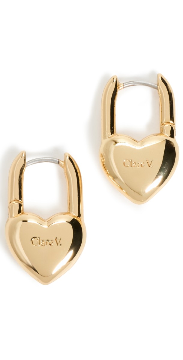 Clare V. Puff Heart Huggie Earrings Gold