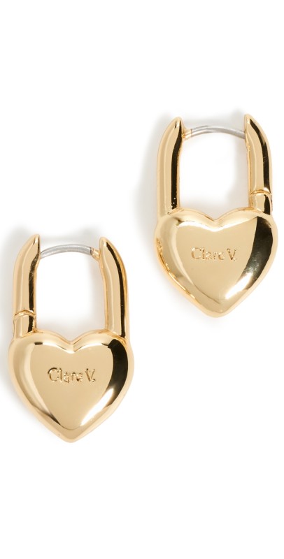 Clare V. Puff Heart Huggie Earrings Gold