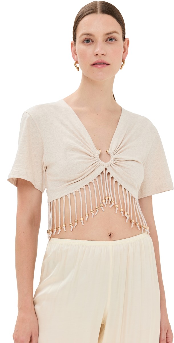 rabanne Fringe T-Shirt Ecru
