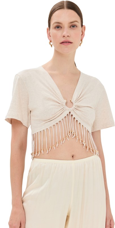 rabanne Fringe T-Shirt Ecru