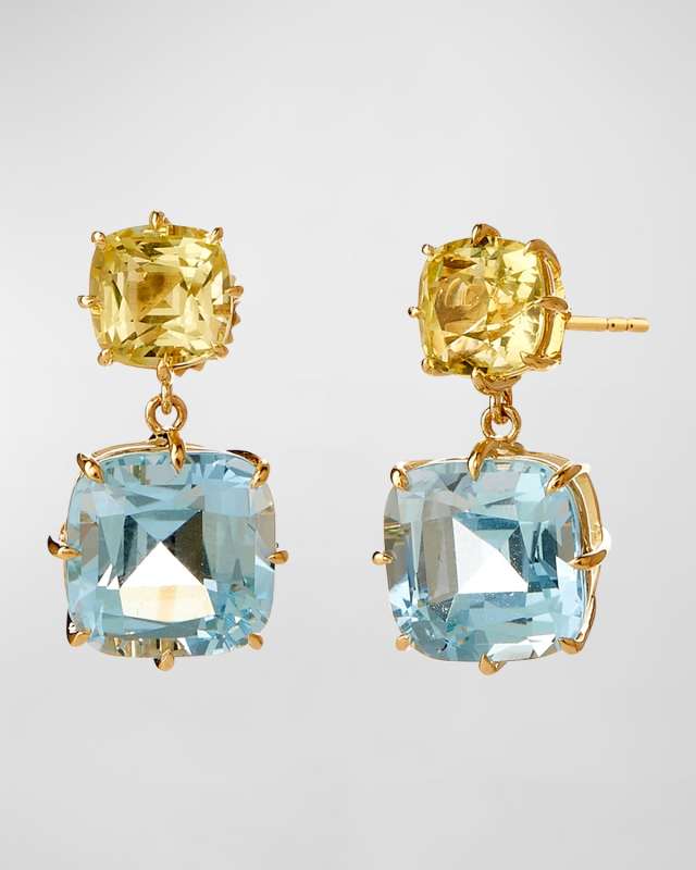18K Yellow Gold Mogul Gemstone Drop Earrings