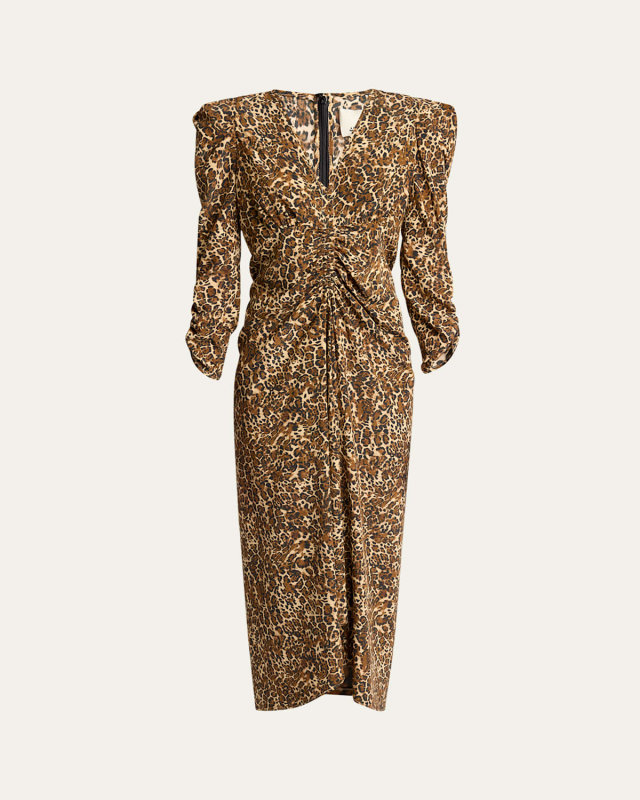 Albini Printed Gathered Three-Quarter Sleeve Dress