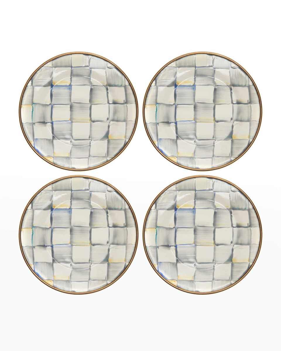 Sterling Check Enamel Canape Plates, Set of 4