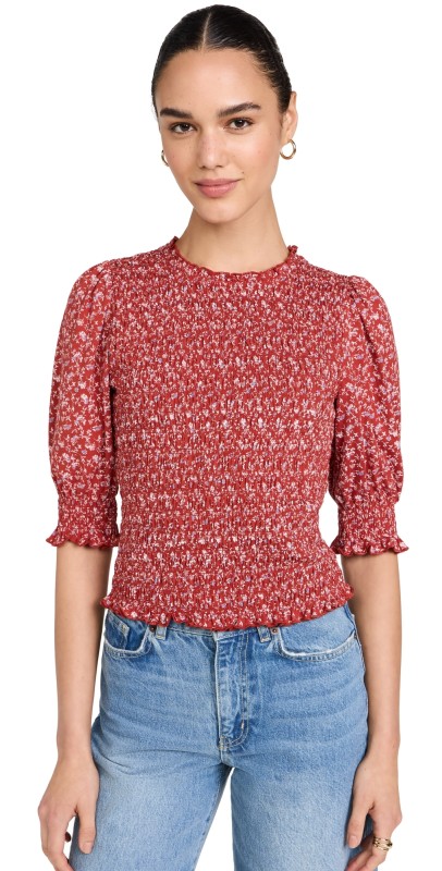 Veronica Beard Jean Langston Top Brick Red/White