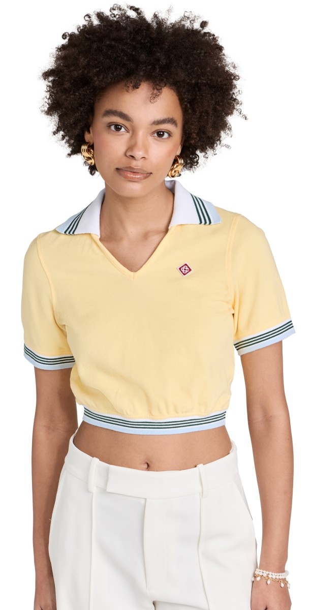 Casablanca Cropped Pique Polo Pale Yellow