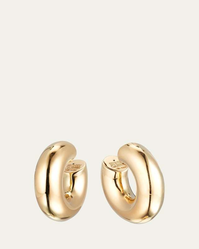 18K Yellow Gold Wide Tubular Hoop Earrings, 1.26"
