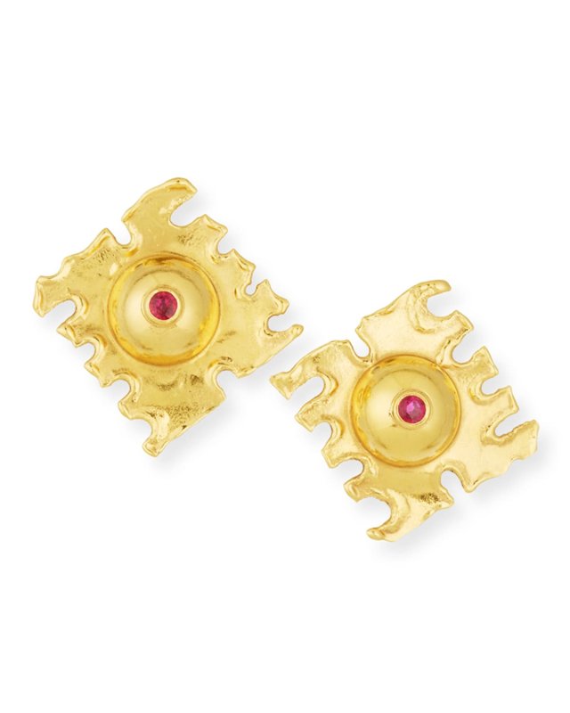 De Coupe 22K Gold Earrings with Rubies