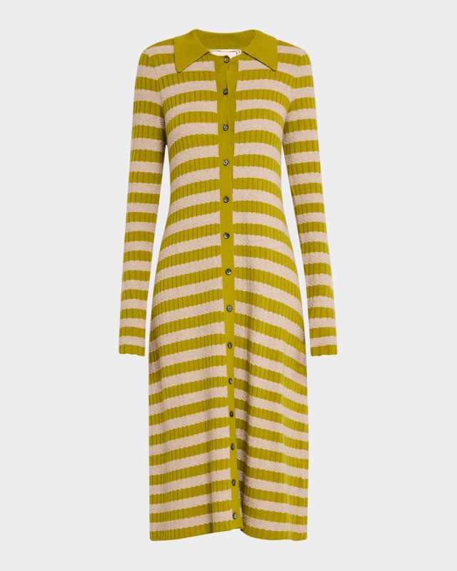 Morrissey Striped Button-Down Ribbed Midi Dress