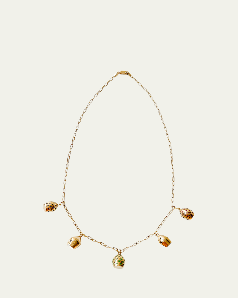 Colored Stone 5 Lune Necklace, 15"L
