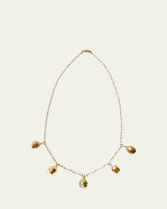 Colored Stone 5 Lune Necklace, 15"L
