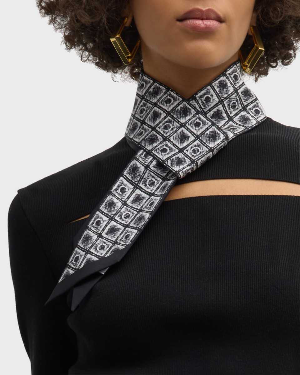 Etched Cube Print Silk Twill Skinny Scarf