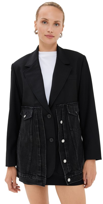 3.1 Phillip Lim Denim Oversized Hybrid Blazer Washed Blk