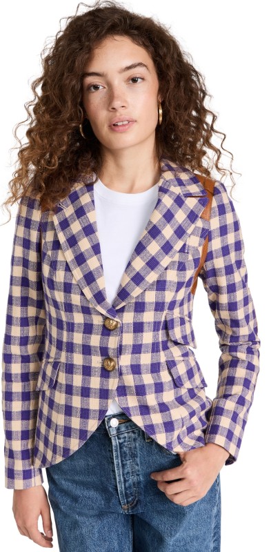 SMYTHE Rifle-Patch Equestrian Blazer Violet Check