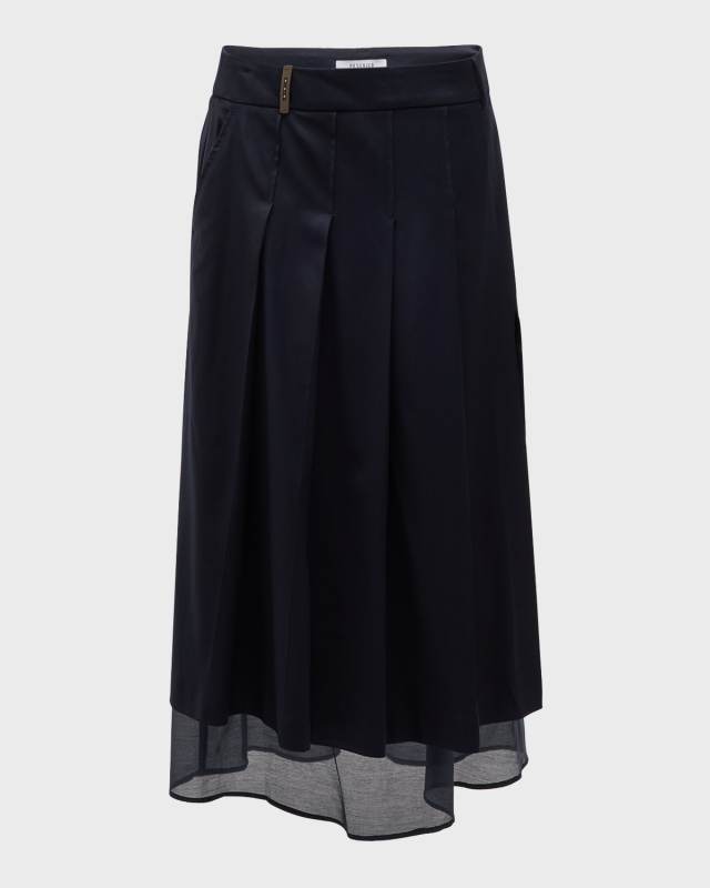 Pleated Layered A-Line Midi Skirt