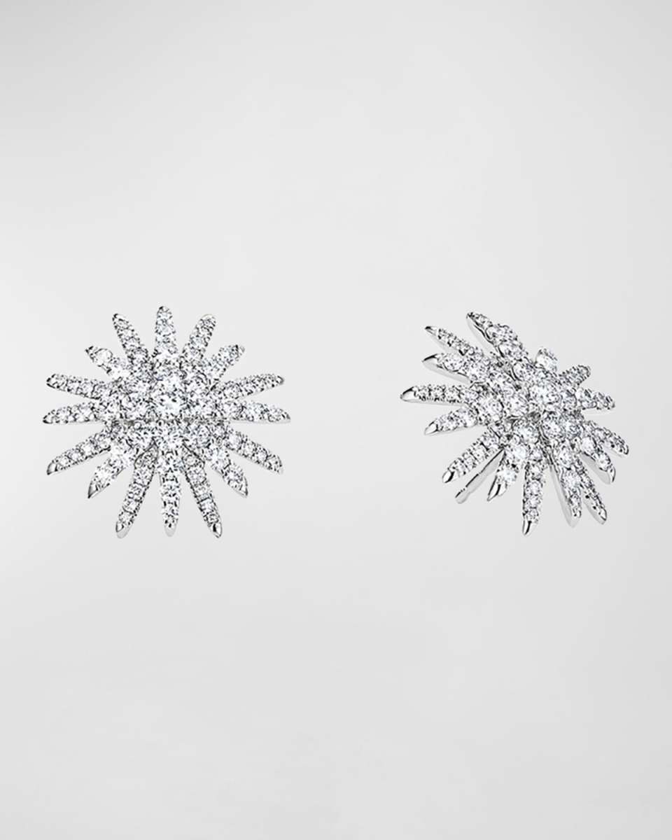 Starburst 18k White Gold Diamond Pave Stud Earrings