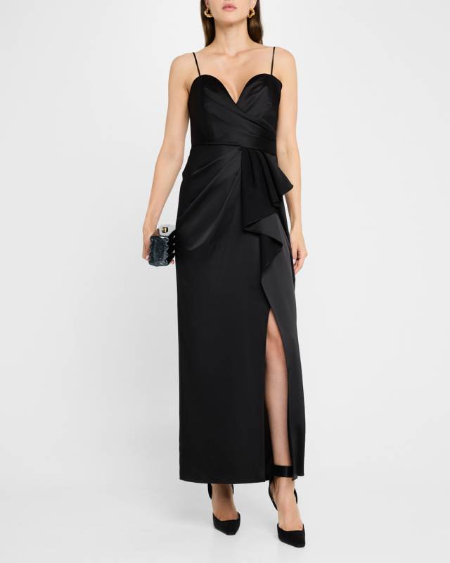 Pleated Sweetheart Plunge Gown