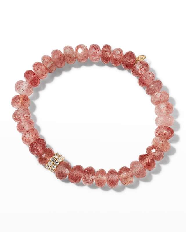 8mm Cherry Quartz Diamond Rondelle Bead Bracelet