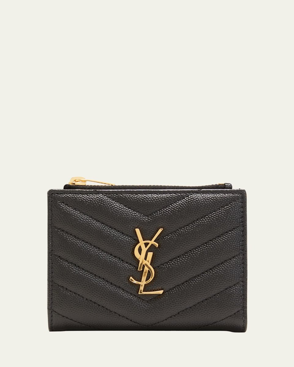 YSL Monogram Small Ziptop Wallet in Grained Leather