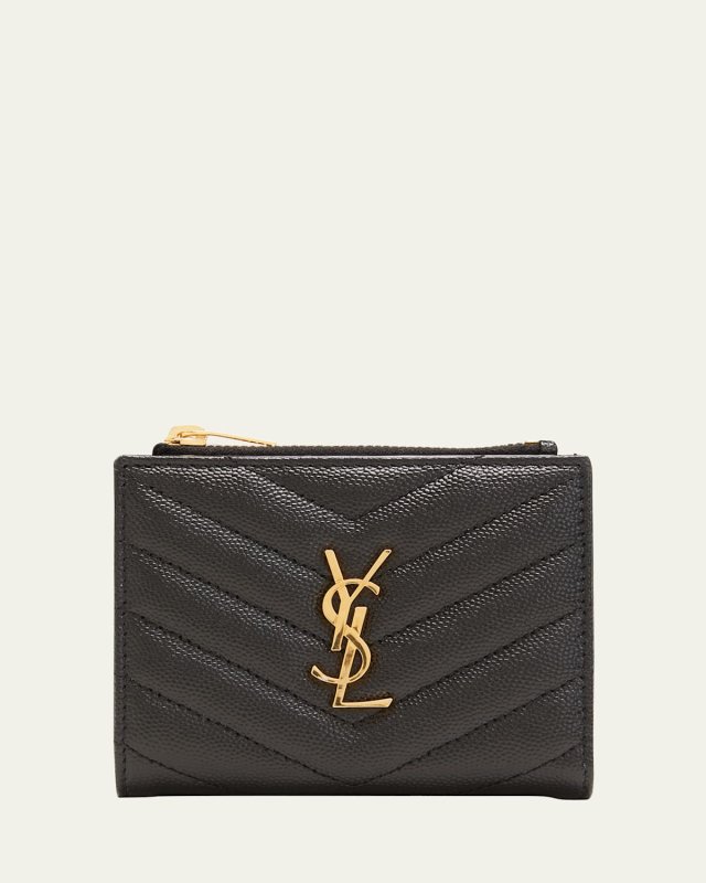 YSL Monogram Small Ziptop Wallet in Grained Leather