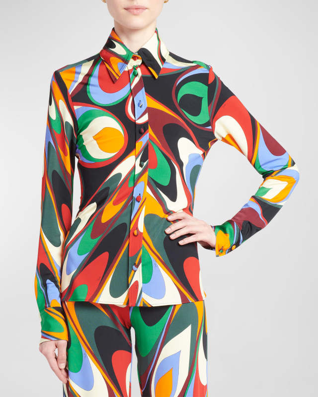 Abstract-Print Collared Shirt