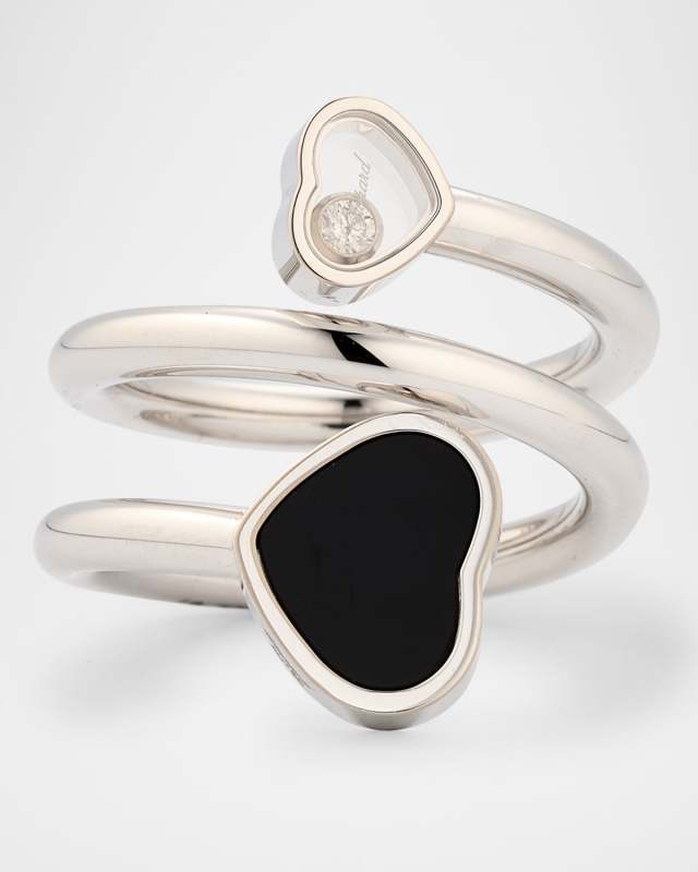 Happy Hearts 18K White Gold Onyx & Diamond Ring