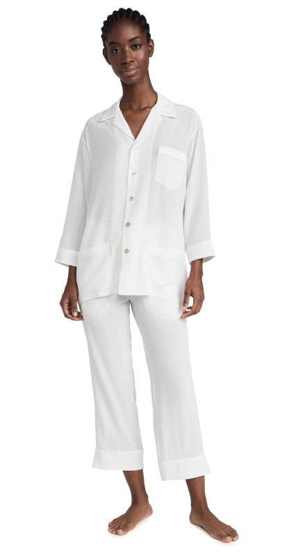 Olivia von Halle Fifi Silk Pajama Set Ivory