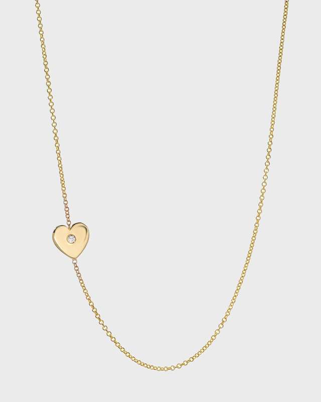 14k Gold Diamond Heart Asymmetric Necklace