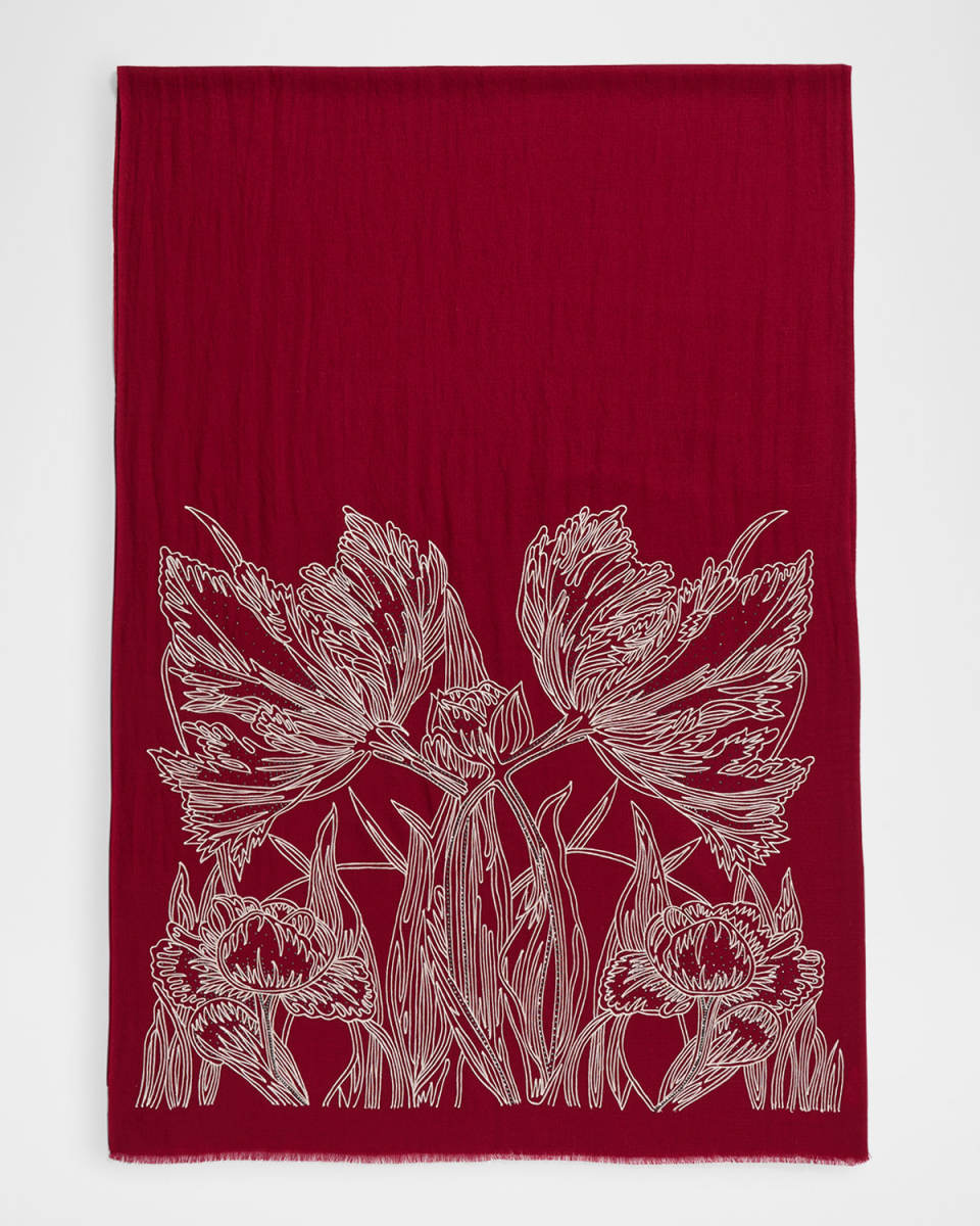 Floral Embroidered Merino Wool Scarf