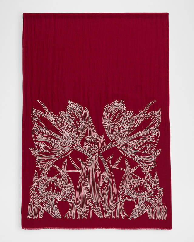 Floral Embroidered Merino Wool Scarf