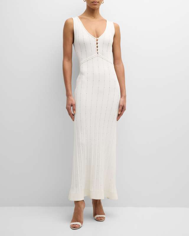 Mysa V-Neck Sleeveless Ladder Knit Maxi Dress