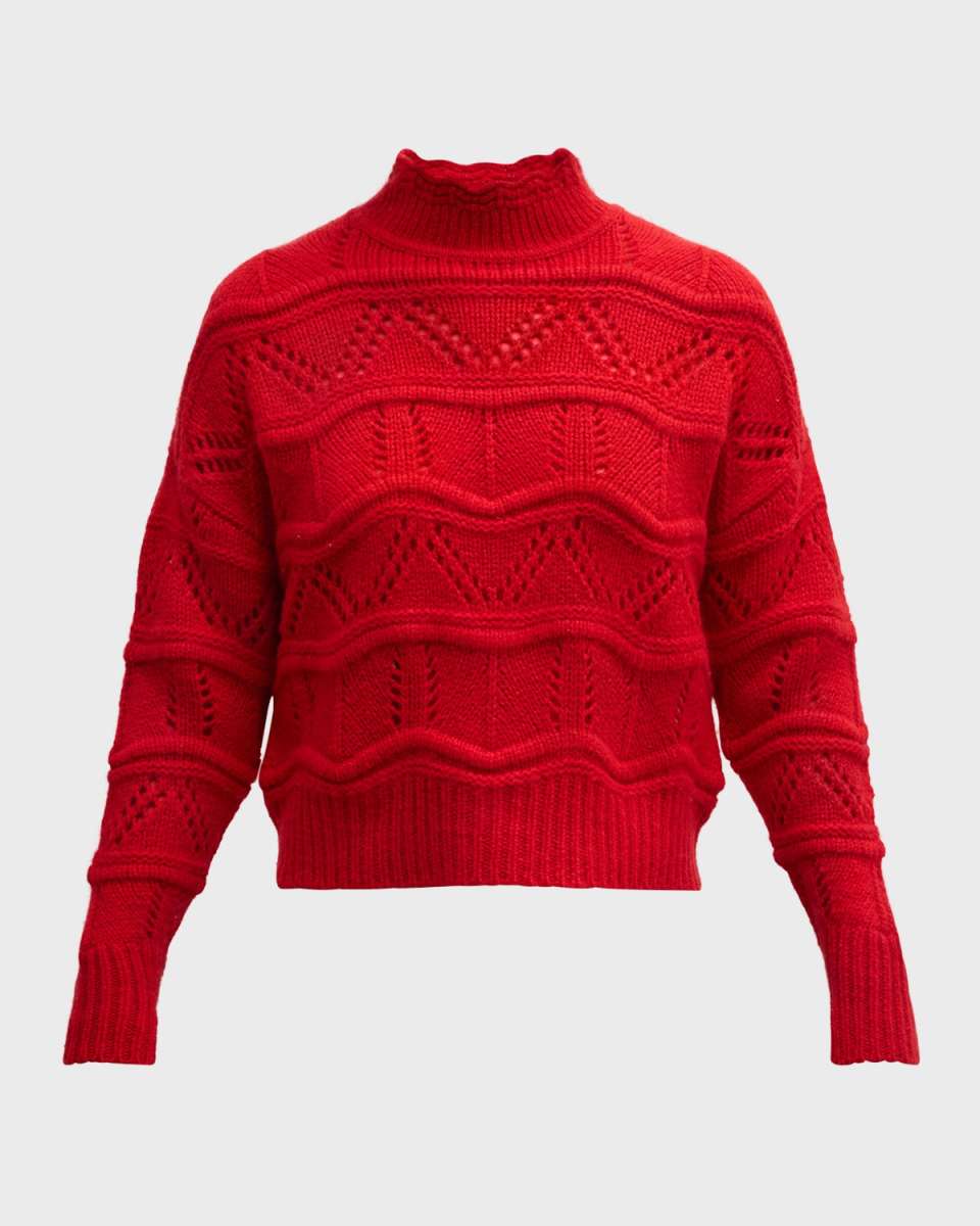 Chunky Mock-Neck Pointelle Cashmere Sweater