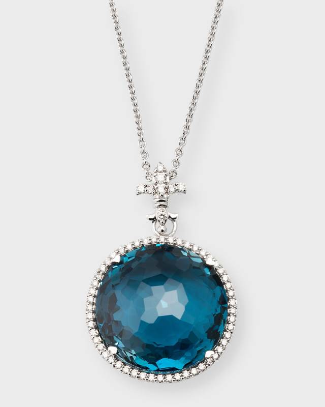 18K White Gold Blue Topaz Pendant with Diamonds