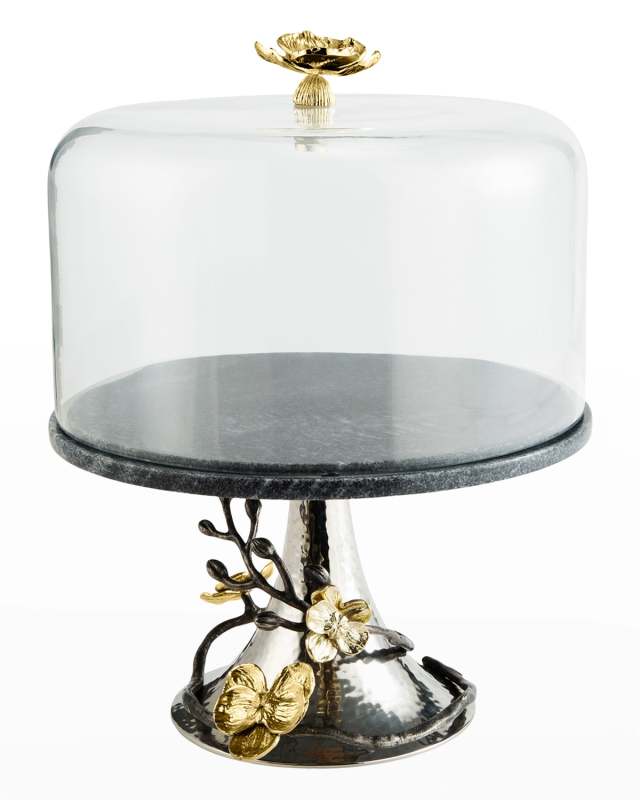 Gold Orchid Cake Stand with Dome