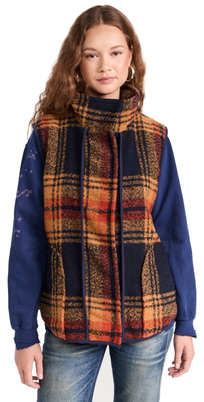 Free People Wrapped Up Blanket Vest Navy And Gold