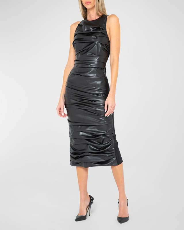 Brice Gathered Faux Leather Dress