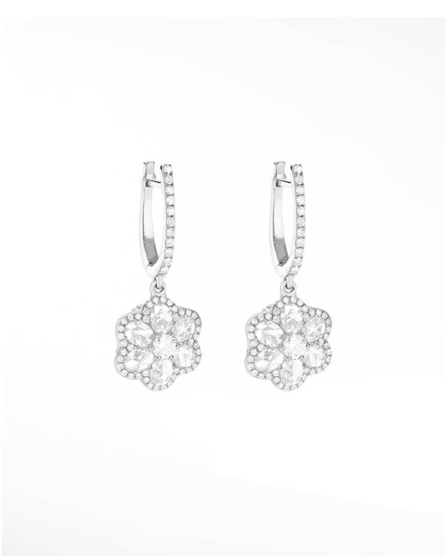 Floral 18K White Gold Floral Diamond Drop Earrings
