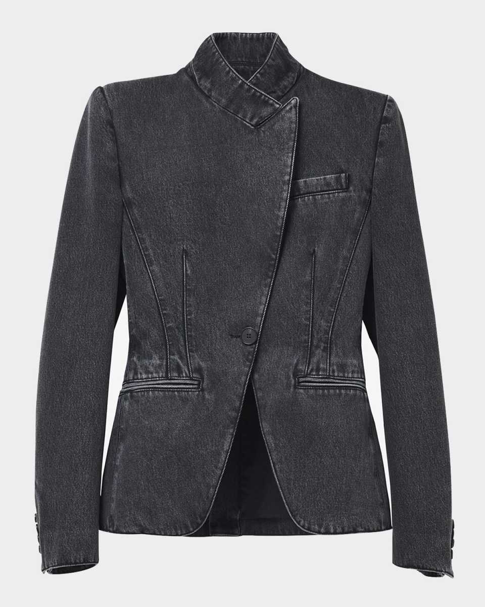High-Neck Wrap Denim Jacket